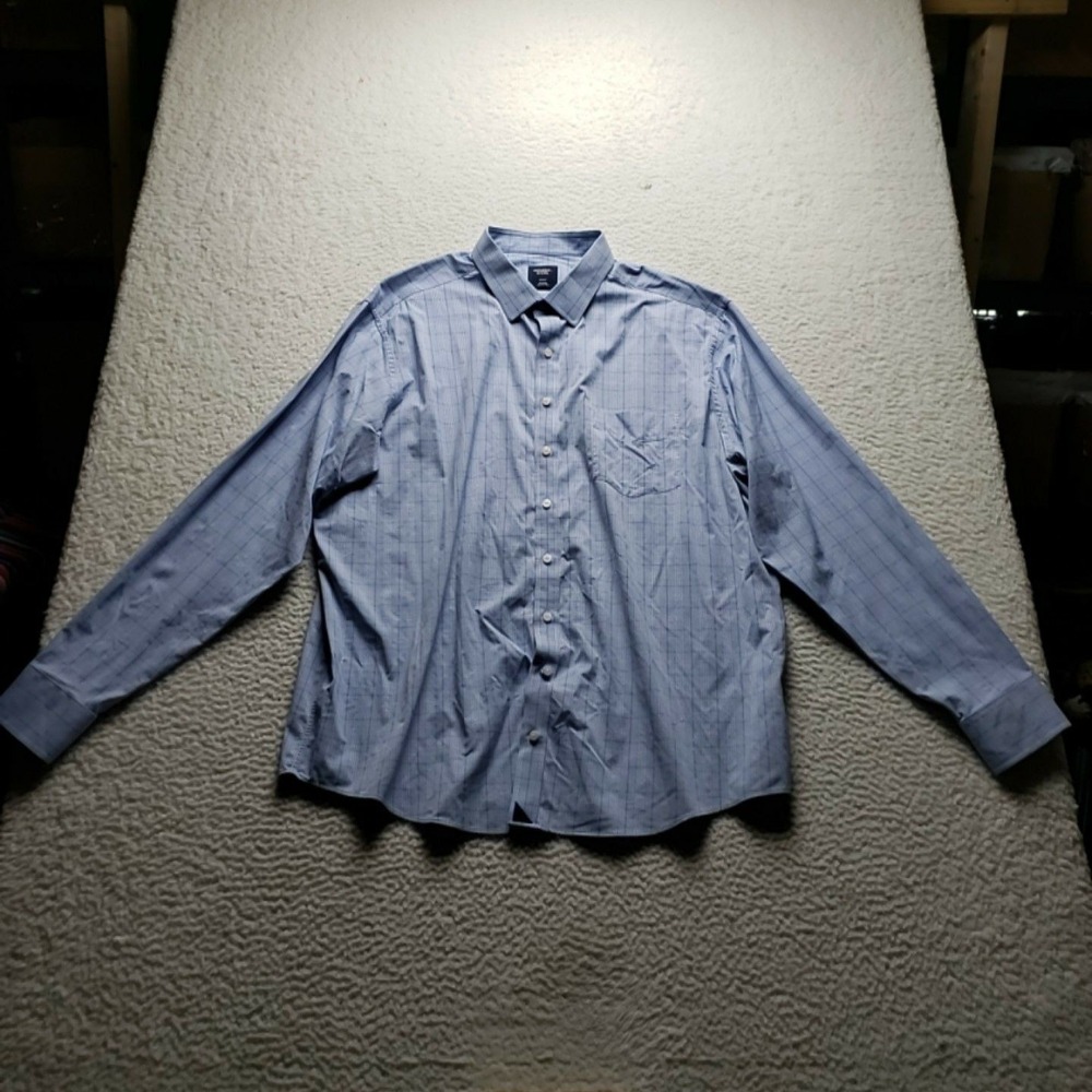 UNTUCKit Fit By DXL Shirt Mens 2XLT Blue Check Stretch Long Sleeve Button-Up